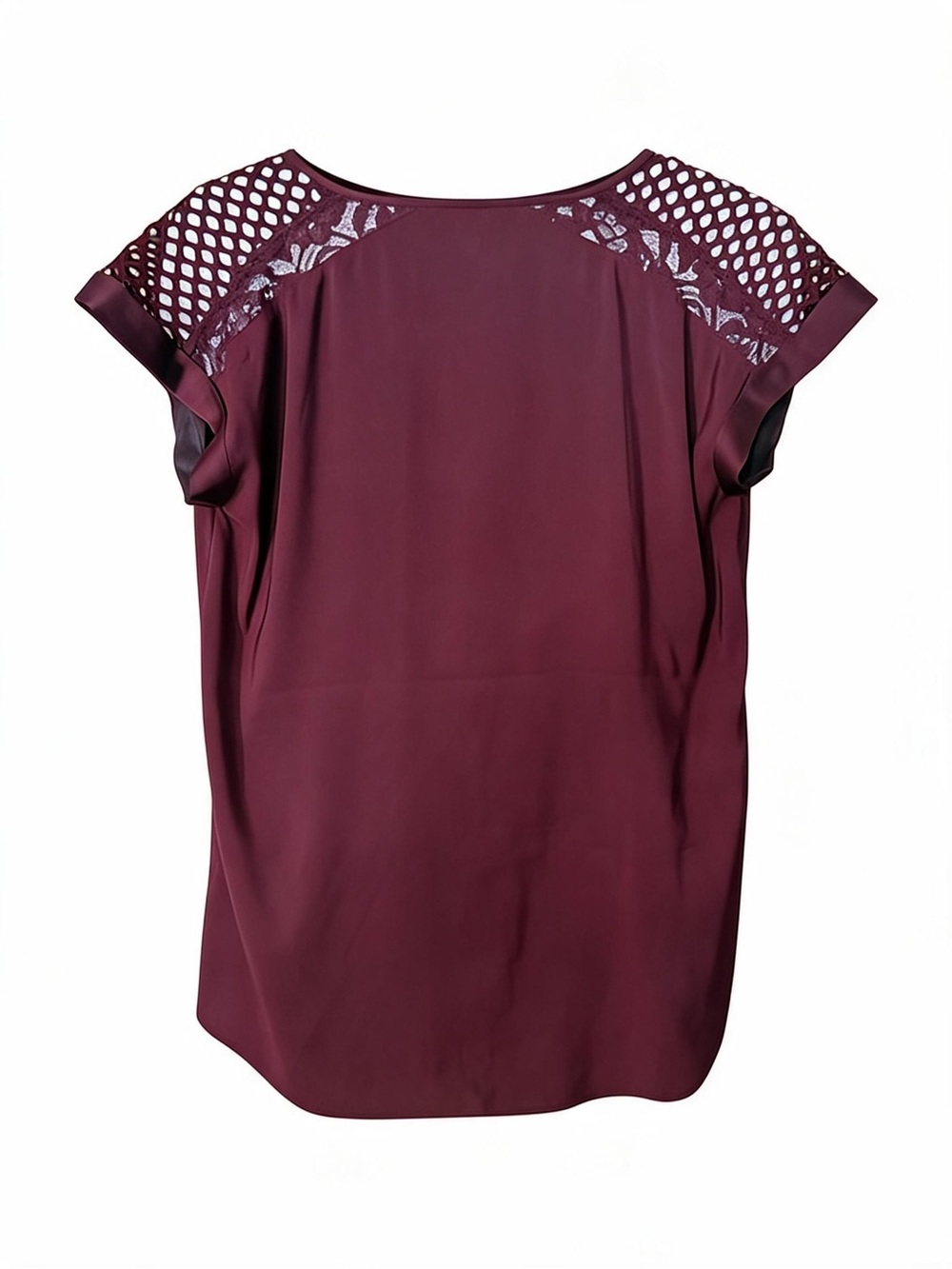 Express Women's V-Neck Burgundy Lace-Trim Top - Picture 5 of 9